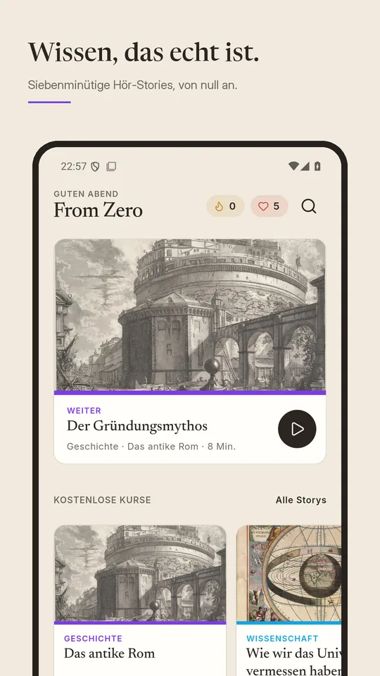 Wissen, das echt ist: die Startseite mit der nächsten Story, Der Gründungsmythos