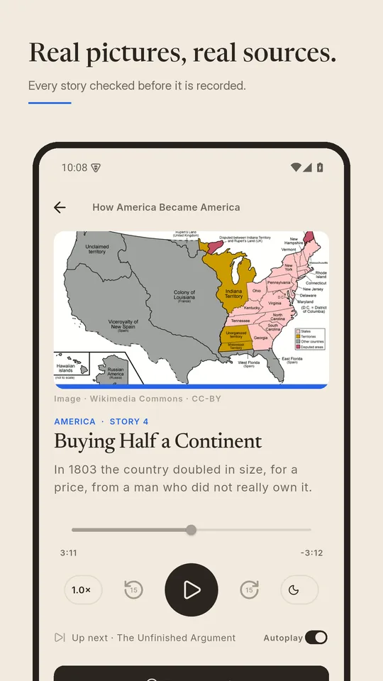 Real pictures, real sources: a story page with a historical map of North America