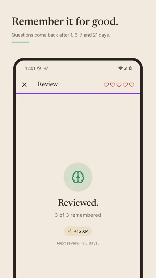 Remember it for good: a finished review with three of three remembered